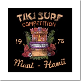 Maui Hawaii Tiki Surf Retro Competition Hawaiian Tiki Mask Posters and Art